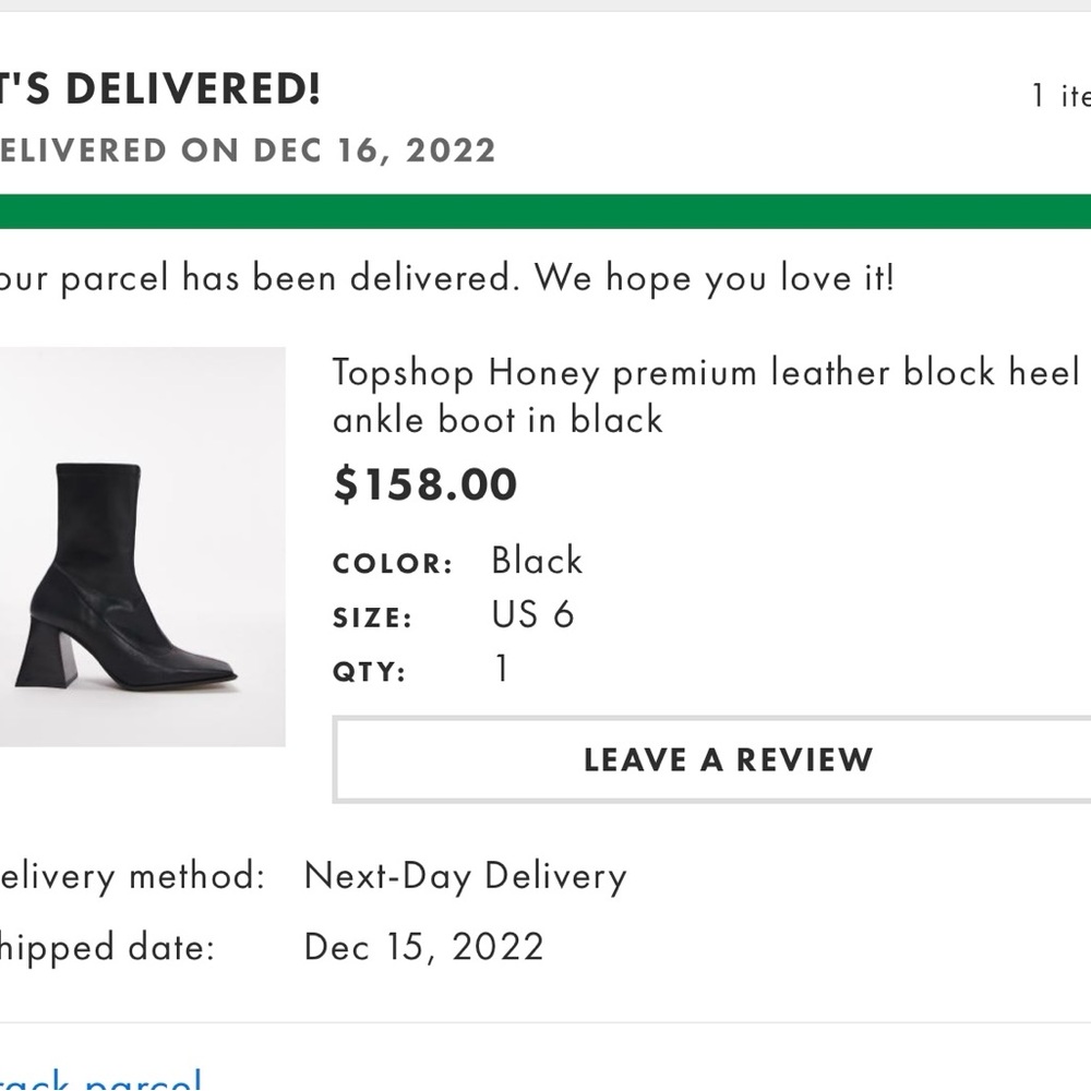 Topshop Black Leather Block Heel Ankle Boot size 6.